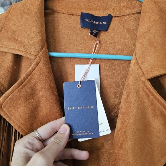 Cowgirl Suede Like Tassle Fringe Western Rusty Orange Jacket - Picture 4 of 9